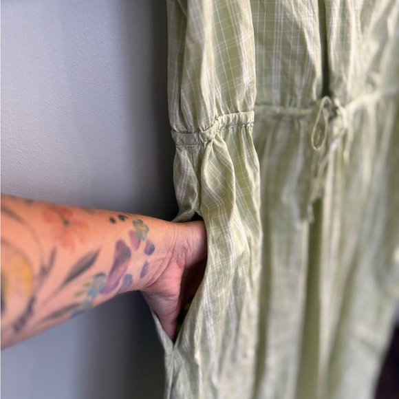 Madewell Green Plaid Tie-Waist Cotton Midi Dress Puff Sleeve Prariecore Sz L - Picture 6 of 13